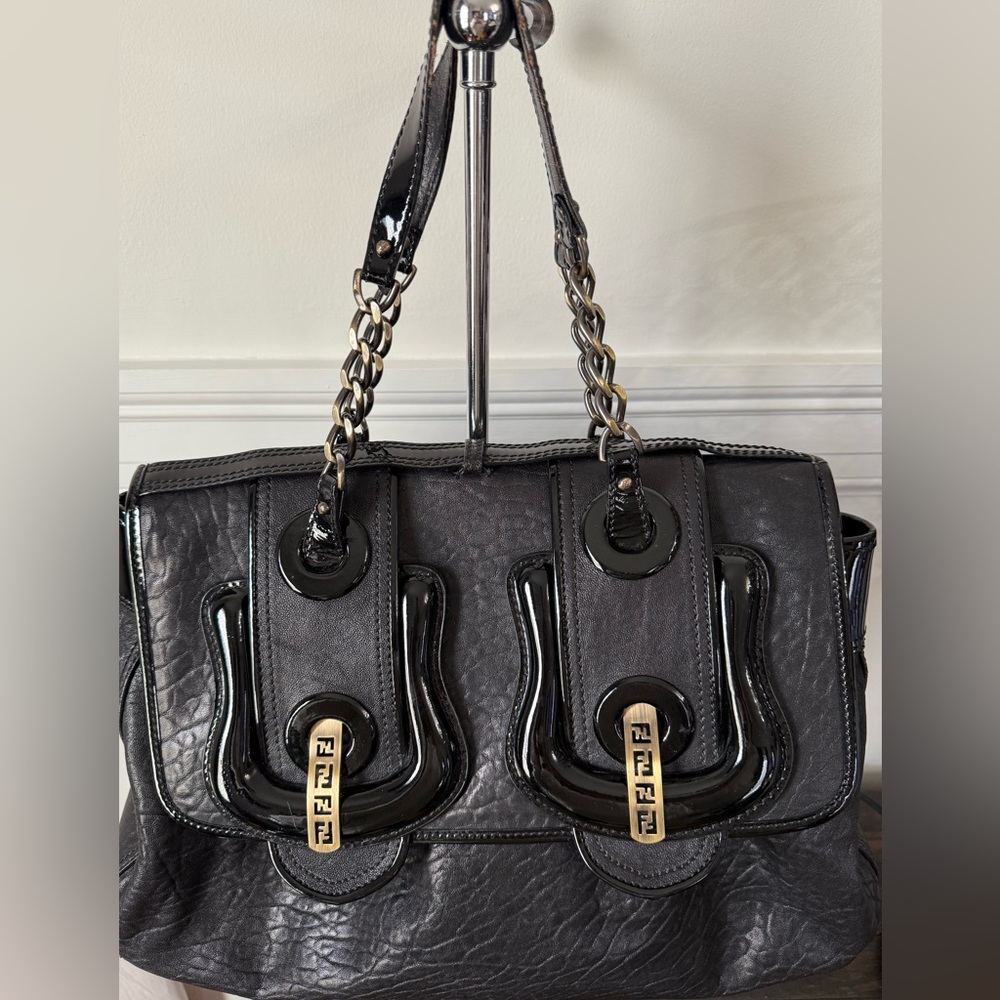 Fendi Black Shoulder Bag with Gold Accents